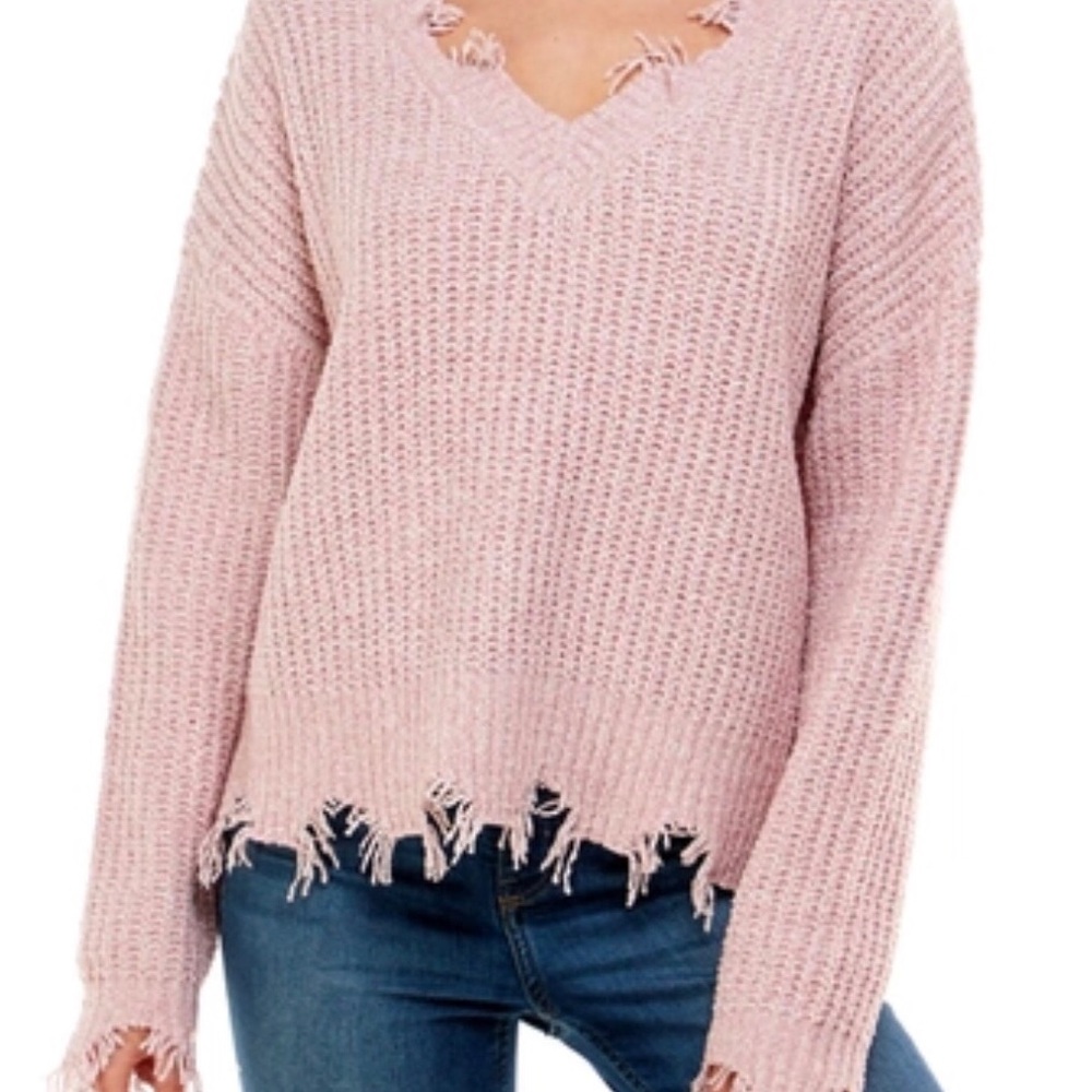Full circle NWT Dusty Rose Blush Distressed Sweater Womens X Large Slight Crop